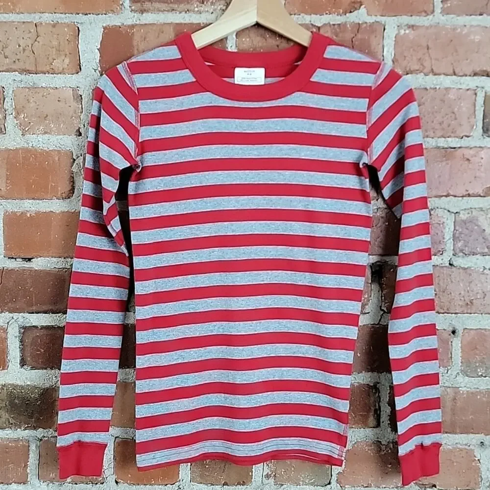 Hanna Andersson striped red and gray‎ organic cotton pajama top Kid 12